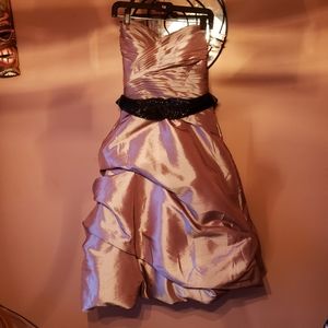 BILL LEVKOFF ruched champagne midi dress ball gown 6